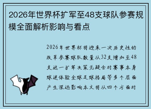2026年世界杯扩军至48支球队参赛规模全面解析影响与看点